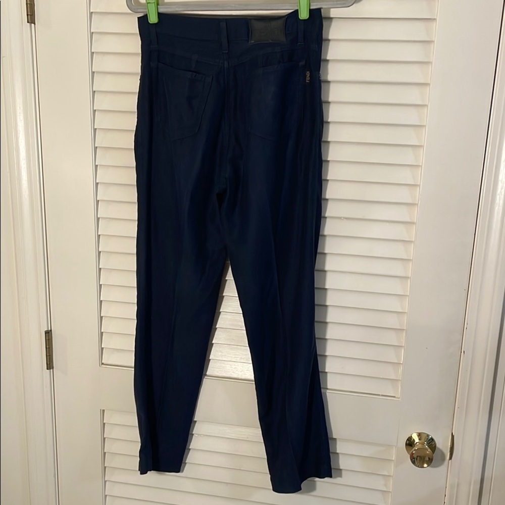 Fendi Navy Blue Straight Leg Soft Cotton Vintage Pants - Picture 3 of 10